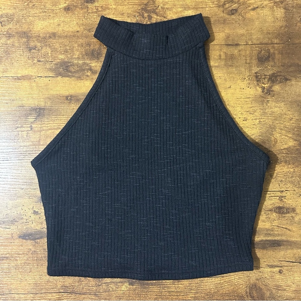 BOZZOLO Black Heather Halter Neck Crop Top Small